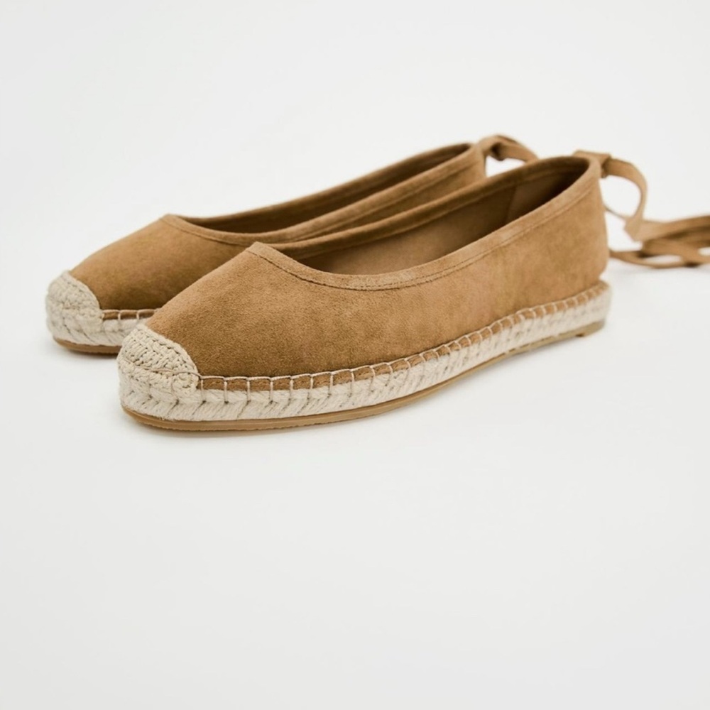 Zara Brown Faux Suede Lace Up Espadrilles Size 7.5 Women’s